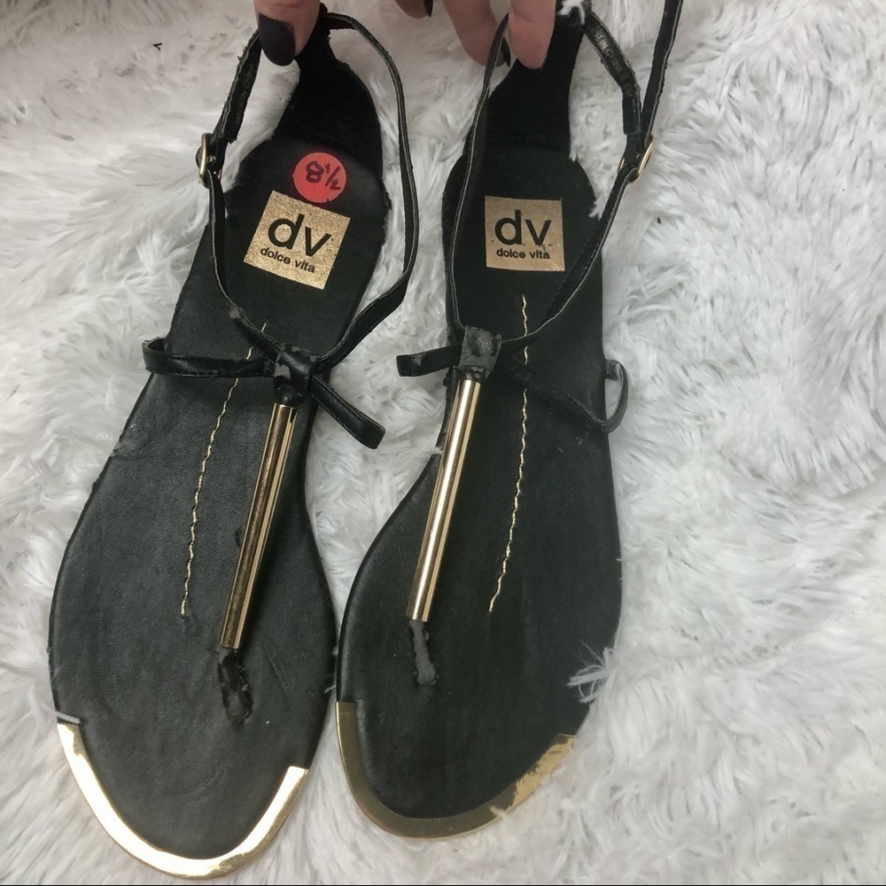 Dolce Vita Leather Sandals Black and Gold Size 8.5 - Picture 2 of 7
